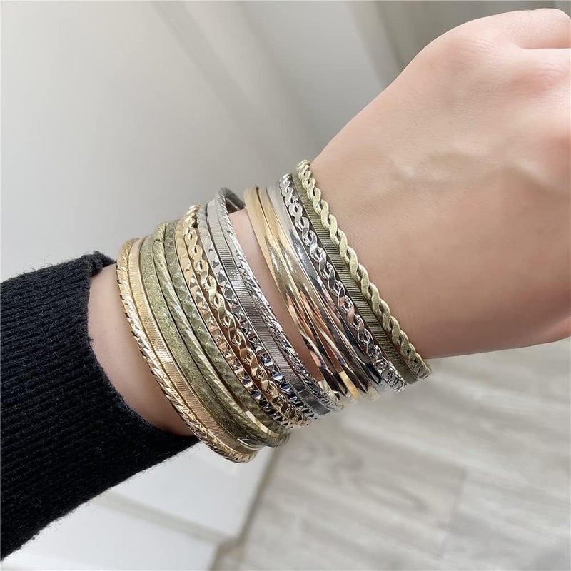 RINTOLER Store 16Pcs Gold Bangle Bracelets for Women - Multi Layer Stackable Textured Bracelets Boho Jewelrys Set. - Image 2